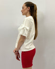 T-shirt in cotone con maniche in pizzo sangallo