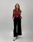 Pantaloni in velluto a palazzo con cintura