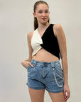Pantaloncini jeans con perle