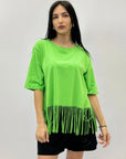 T-shirt tinta unita con frange