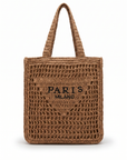 Borsa Shopper Intrecciata con Manici e Stampa Paris