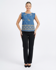 Maglia denim con ricami