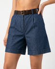 Shorts Donna Vita Alta con Risvolto e Tasche