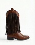 Stivali Texani con Frange e Tacco Basso
