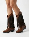 Stivali Texani con Frange e Tacco Basso