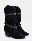 Stivali Texani con Frange e Borchie Stile Western