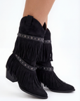 Stivali Texani con Frange e Borchie Stile Western