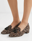Mocassini animalier con nappine in eco camoscio