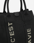 Shopper in tessuto strutturato con dettagli lettering