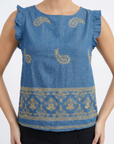 Maglia denim con ricami
