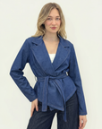 Giacca Denim Incrociata con Cintura
