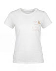 T-shirt con scritta "ora domani e per sempre"