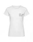 T-shirt con scritta "non andare, rimani"