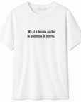 T-shirt in cotone con ricamo "mi si è bucata anche la pazienza di scorta"