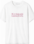 T-shirt in cotone con ricamo "mi si è bucata anche la pazienza di scorta"