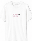 T-shirt in cotone con ricamo "mi sento esaurita"