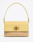 Mini bag in rafia con patta effetto pelle e chiusura gioiello