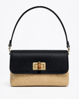 Mini bag in rafia con patta effetto pelle e chiusura gioiello