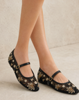 Ballerine Mary Jane in pizzo ricamato con cinturino
