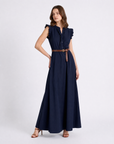 Abito Lungo Donna in Cotone con Rouches