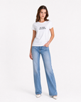 T-shirt con scritta ricamata “Stai serena lo dici al meteo”