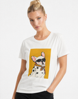 T-shirt bianca con stampa bulldog e occhiali