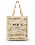 Borsa Shopper Intrecciata con Manici e Stampa Paris