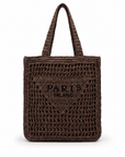 Borsa Shopper Intrecciata con Manici e Stampa Paris