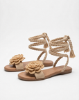 Sandali Flat con Fiore Crochet e Lacci alla Caviglia