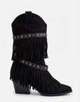 Stivali Texani con Frange e Borchie Stile Western