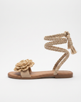 Sandali Flat con Fiore Crochet e Lacci alla Caviglia