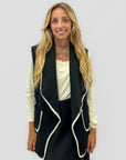 Gilet donna in maglia bouclé misto lana con bordi a contrasto