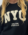 Felpa donna NYC con applicazione teddy e borchie