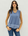 Maglia gilet morbida con piume