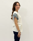 T-shirt in cotone con maniche decorate