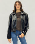 Giacca effetto pelle verniciata nera con zip