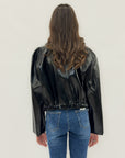 Giacca effetto pelle verniciata nera con zip
