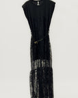 Abito lungo in pizzo trasparente effetto layering elegante