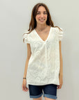 T-shirt in pizzo sangallo con maniche volant