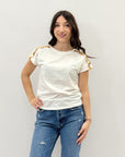 T-shirt con dettaglio e paillettes sulle spalle