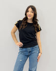 T-shirt con dettaglio e paillettes sulle spalle