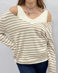 Maglia Donna a Righe con Scollo a V e Spalle Scoperte