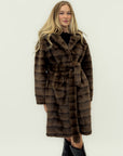Cappotto Lungo in Ecopelliccia Marrone con Cintura