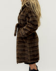 Cappotto Lungo in Ecopelliccia Marrone con Cintura