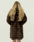 Cappotto Lungo in Ecopelliccia Marrone con Cintura