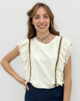 T-shirt Donna in Cotone con Volant Sangallo