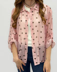 Camicia Donna con Stampa Cuori e Maniche Risvoltate