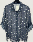 Camicia Donna con Stampa Cuori e Maniche Risvoltate