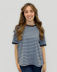 T-shirt Donna a Righe con Profili a Contrasto
