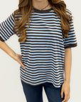 T-shirt Donna a Righe con Profili a Contrasto
